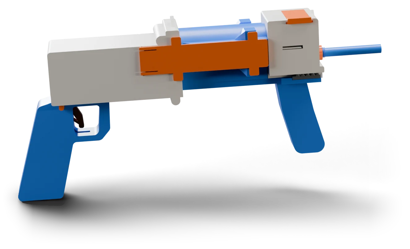The Debugger in orange, white and blue, seen from the front right